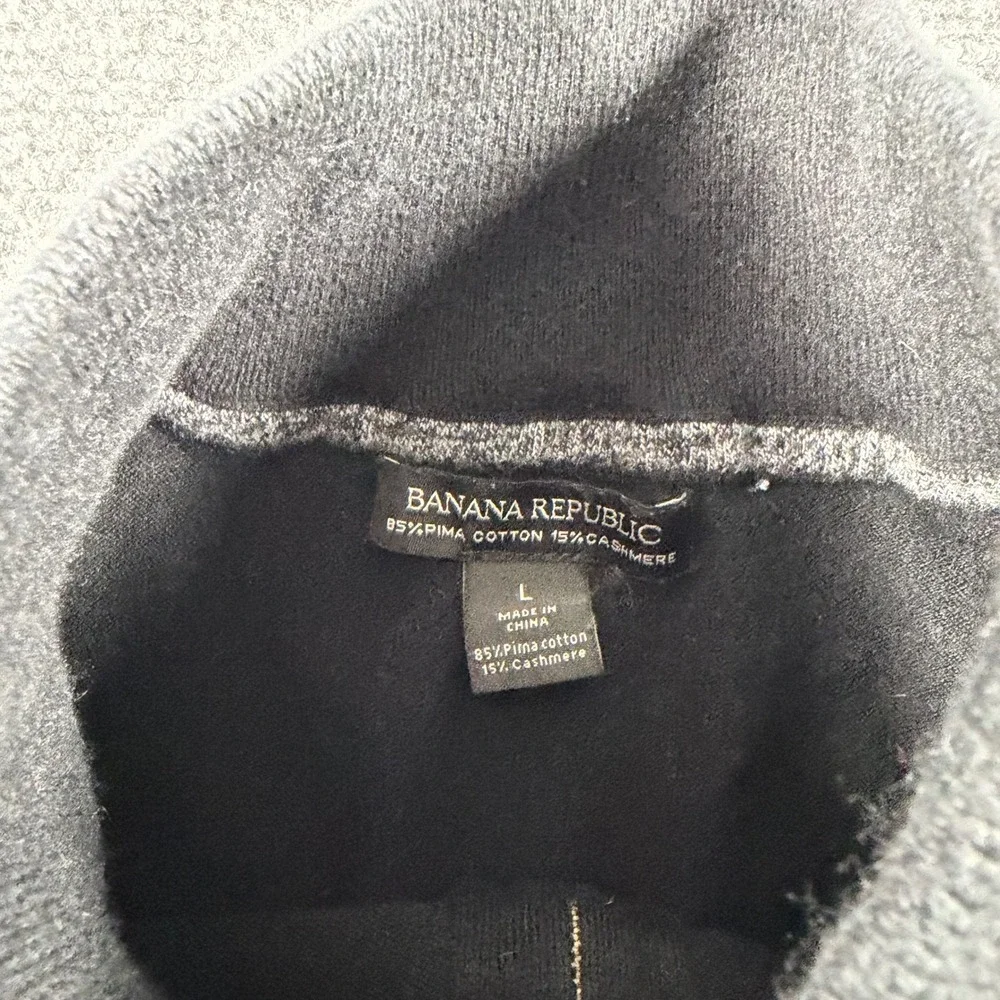 Banana Republic Quarter Zip Sweater Mens L Black Cashmere Pima Cotton Pullover
